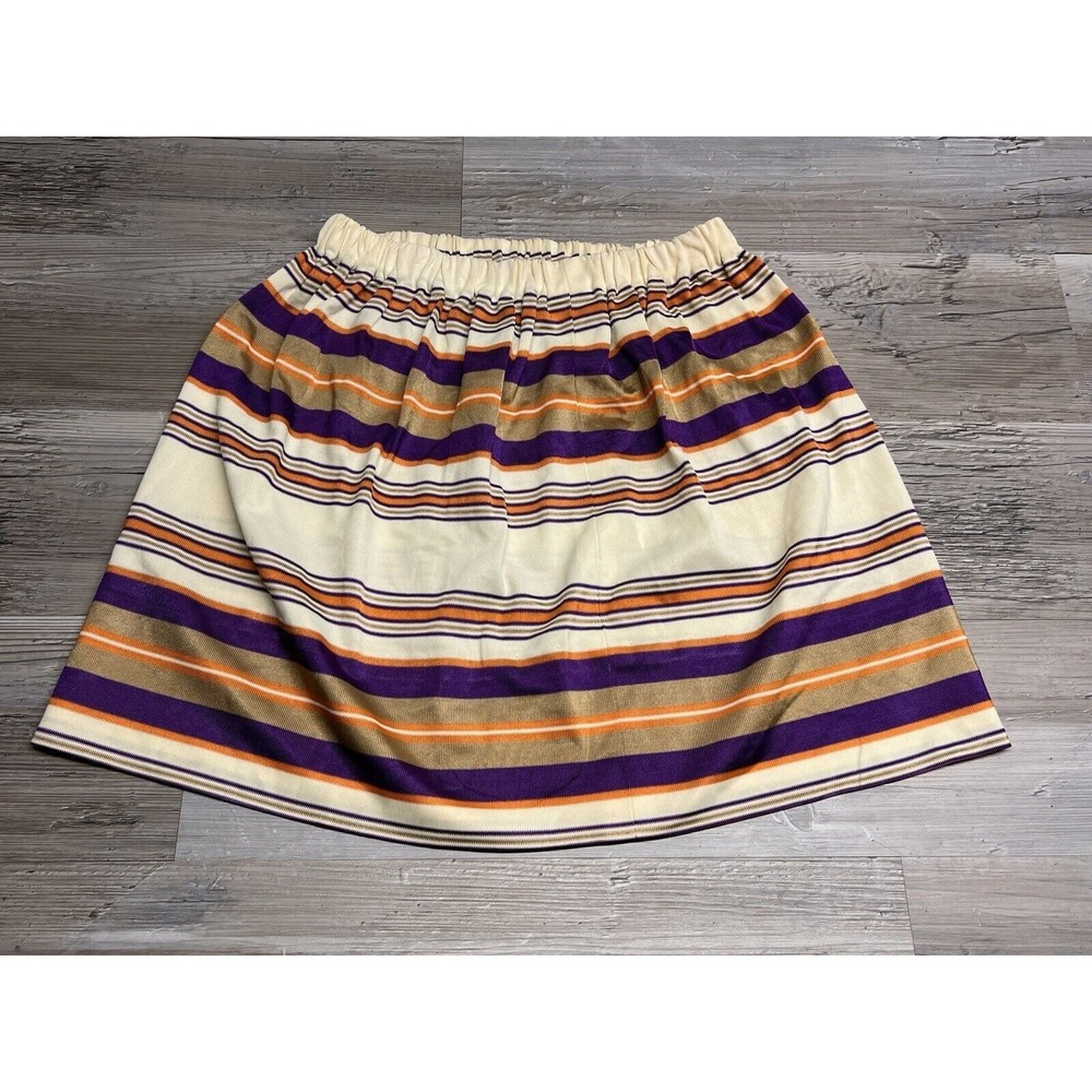 Striped Knit Mini Skirt Estimated S Purple Orange Cream Mod Go Go XS‎